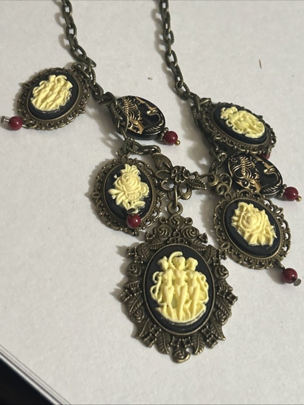 Victorian cameo Necklace Mourning 18” Long Fantasy Unique Style Necklace